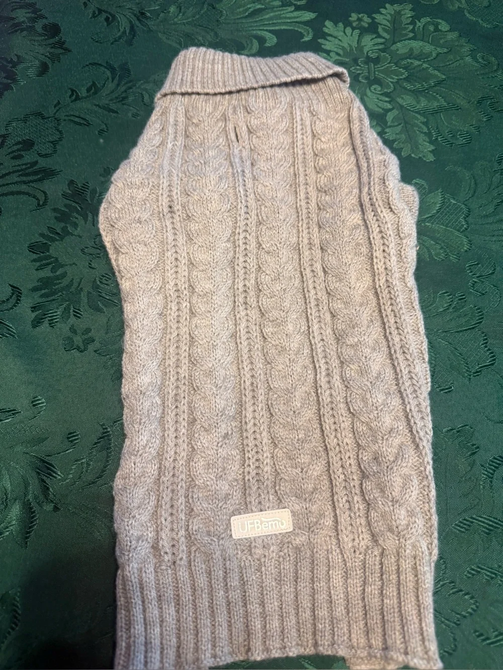 Soft grey Cable-Detail dogSweater with Button Collar